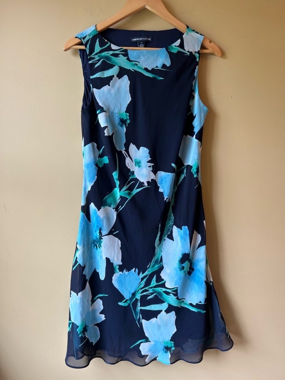 American Living Women's Navy Blue Floral Print Sheath Dress Size 10 Sleeveless